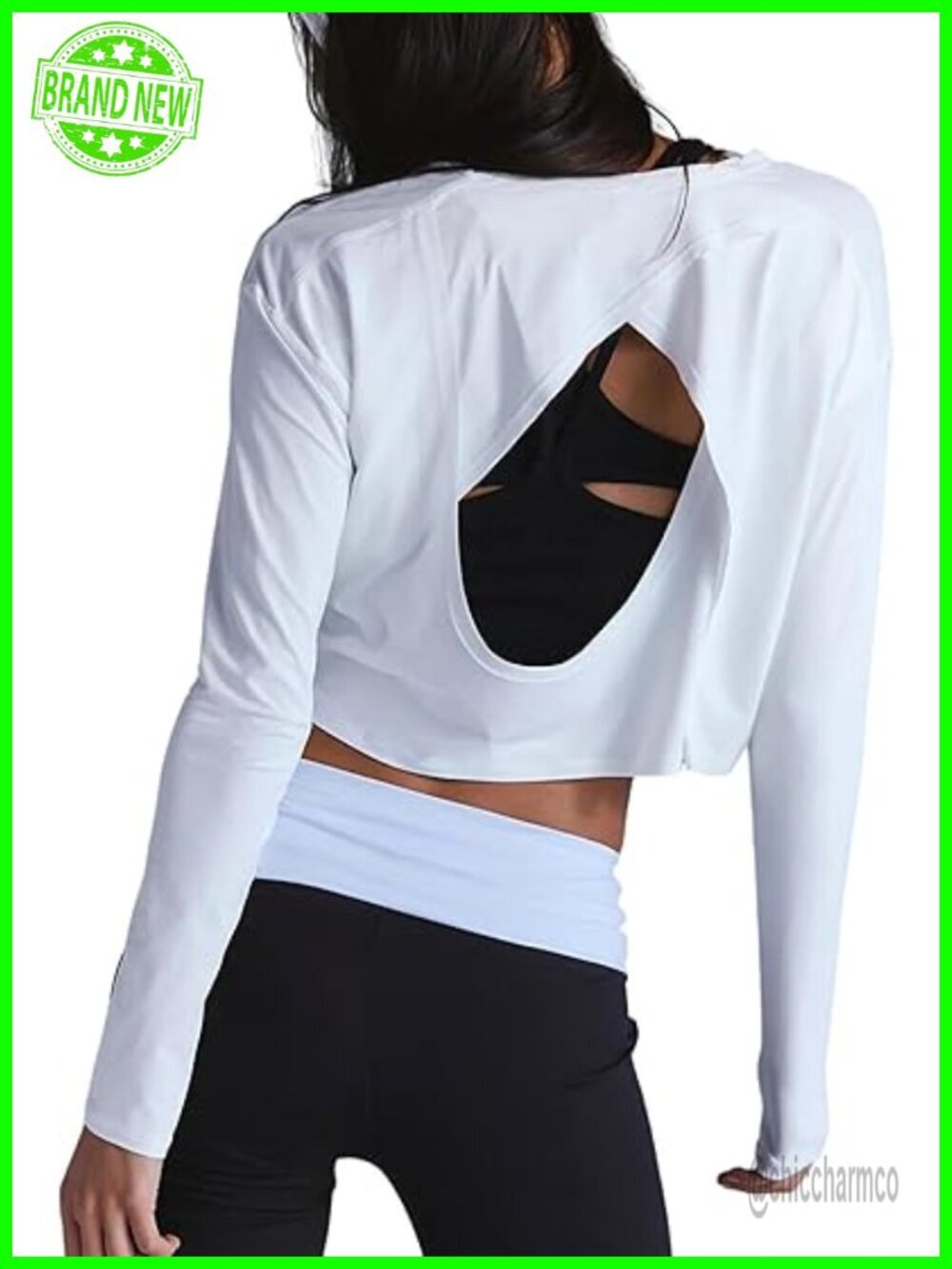 Open Back Long Sleeve Crop Top Y2K Athletic Workout Tee